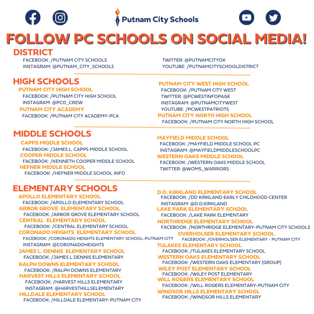list of all social media handles throughout the district